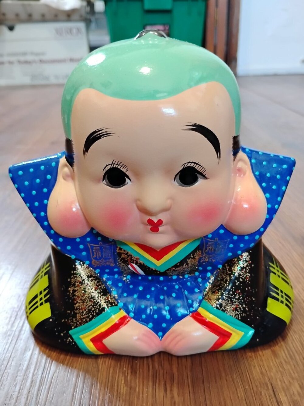 Vintage Japanese Fukusuke Lucky Doll Ceramic Figurine Bank Folk Art Japan